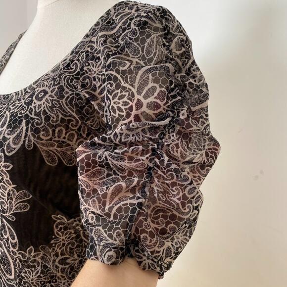 INC Womens Y2K Whimsigoth Black Mesh Top Size XL Grunge Gothic Dark Floral - Picture 3 of 9